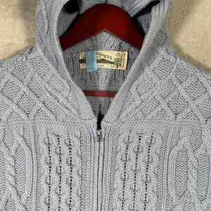Aran Crafts Sweater Womens S Blue Merino Wool Hooded Full Zip Cardigan Ireland